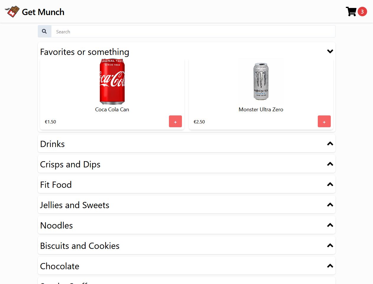 A screenshot of GetMunch's desktop menu page